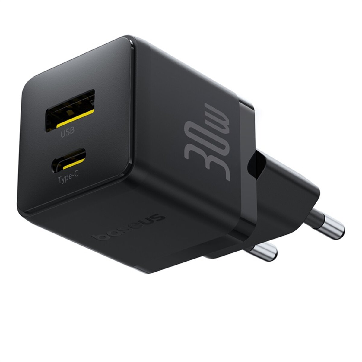 Мережевий зарядник пристрій Baseus Palm Fast Charger C+U 30W EU Cluster Black (with Baseus Mini White Cable USB-C to USB-C 60W (20V/3A) 1m) (P1011160A113-01) на картинке №4