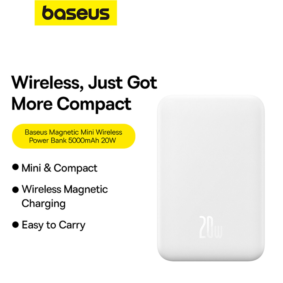 Зовнішній акумулятор Baseus Magnetic Mini Wireless Fast Charge Power Bank 5000mAh 20W Stellar White（With Simple Series Charging Cable Type-C to Typ на малюнкі №8