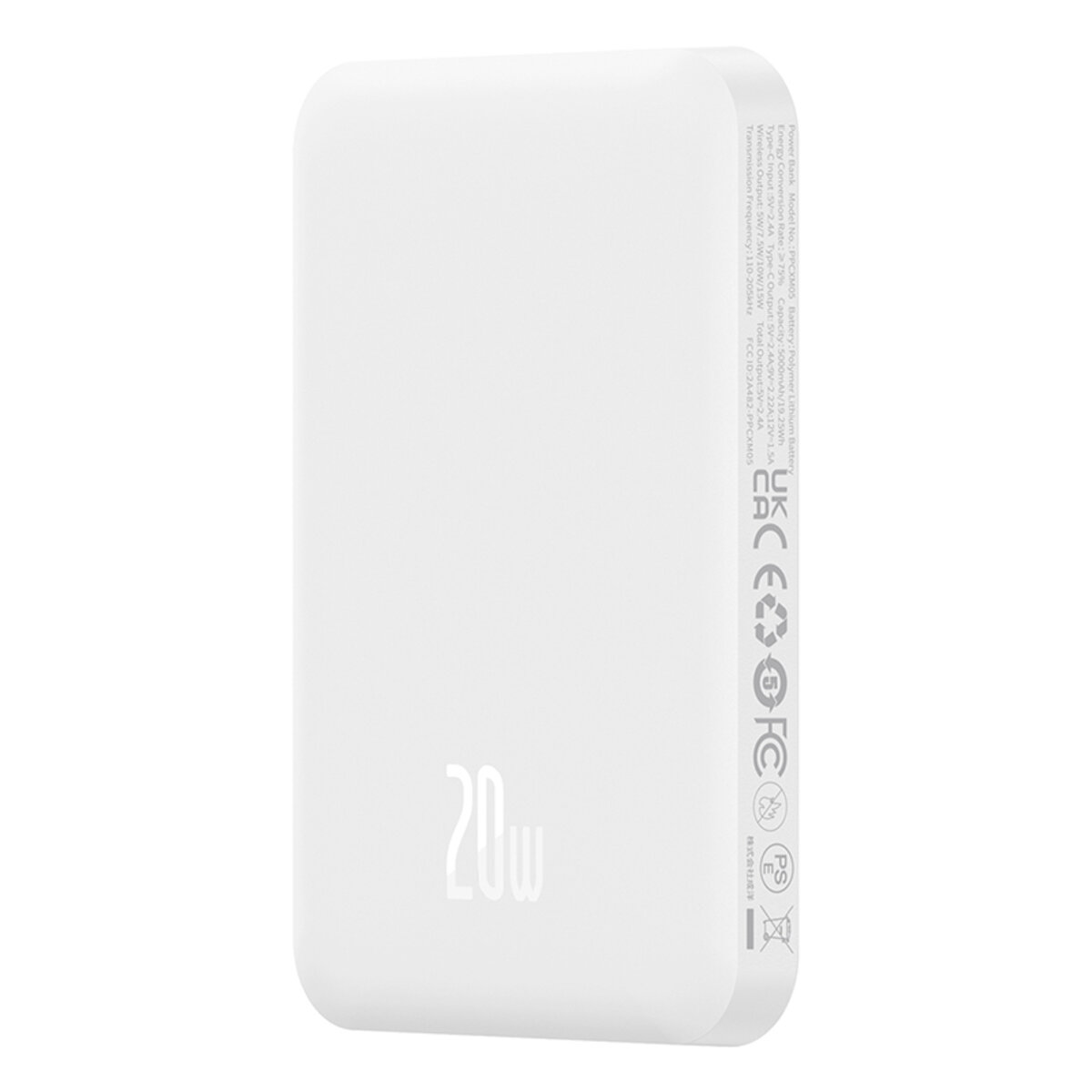 Зовнішній акумулятор Baseus Magnetic Mini Wireless Fast Charge Power Bank 5000mAh 20W Stellar White（With Simple Series Charging Cable Type-C to Typ на малюнкі №4