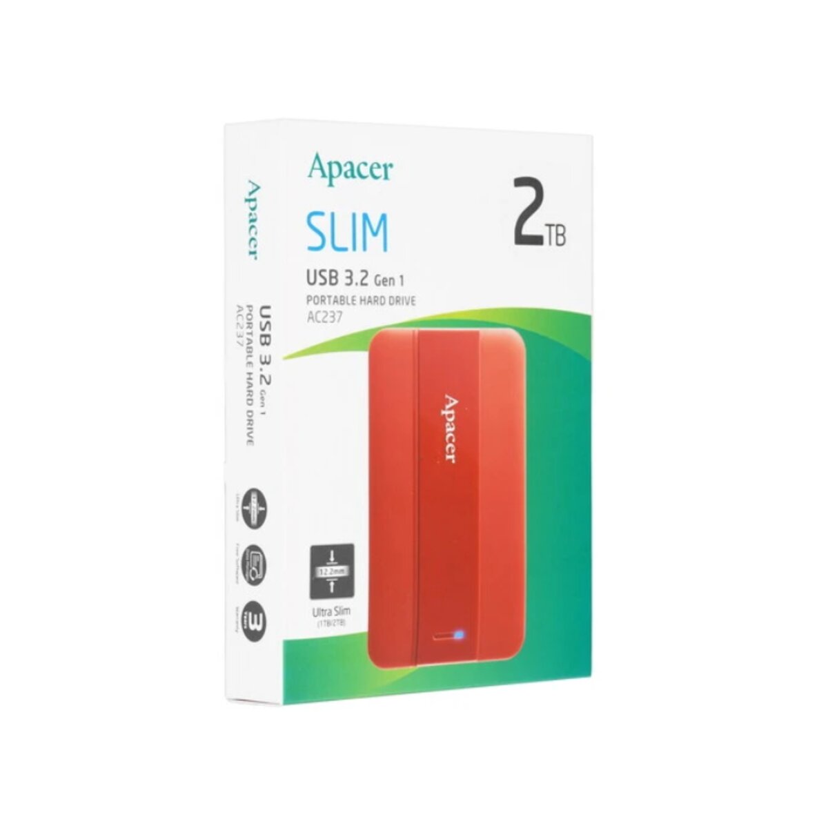 Зовнішній жорсткий диск PHD External 2.5 Apacer USB 3.2 Gen.1 AC237 2Tb Red (color box) (AP2TBAC237R-1) на картинке №2