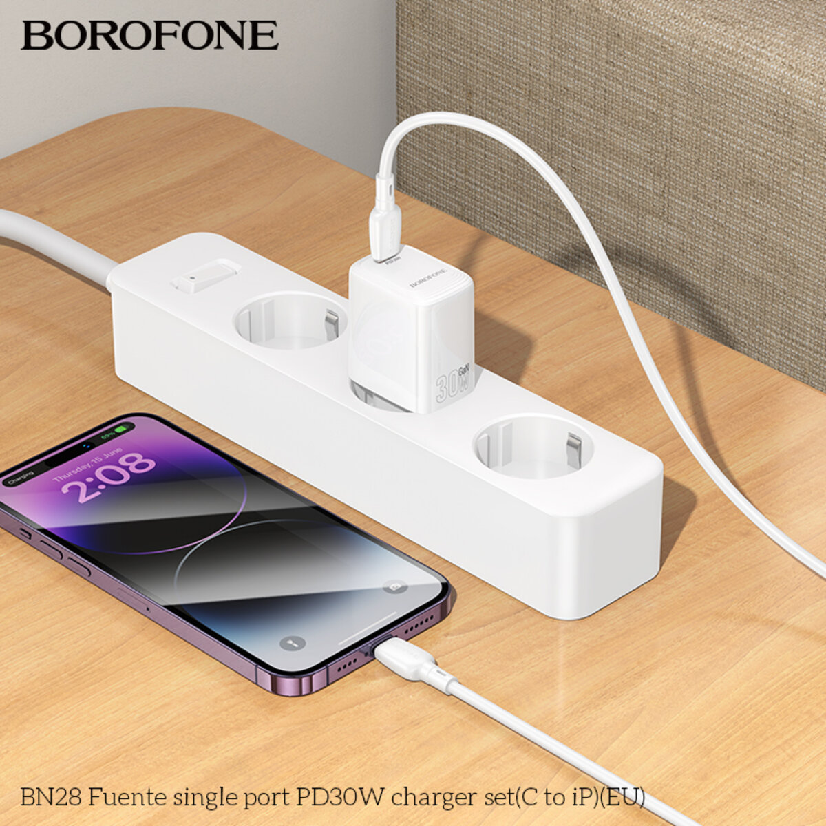 Мережевий зарядний пристрій BOROFONE BN28 Fuente single port PD30W charger (EU) White на малюнкі №8