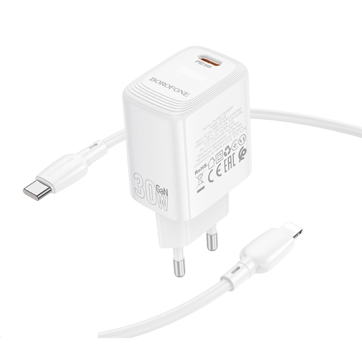 Мережевий зарядний пристрій BOROFONE BN28 Fuente single port PD30W charger (EU) White на малюнкі №4
