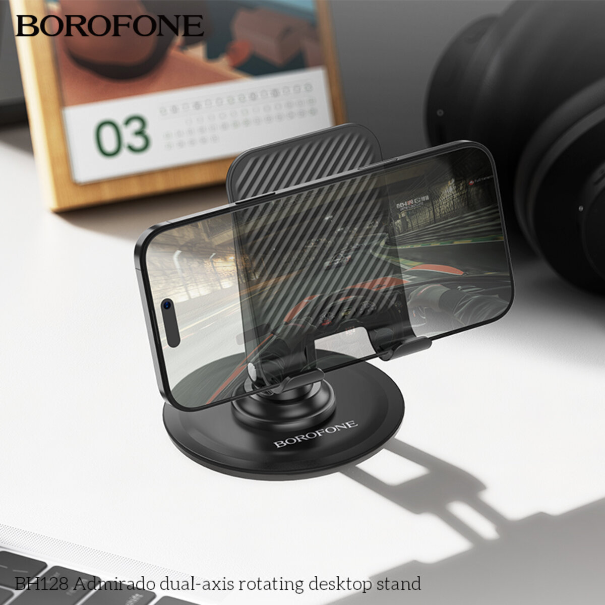 Тримач для телефона BOROFONE BH128 Admirado dual-axis rotating desktop stand Black на малюнкі №8