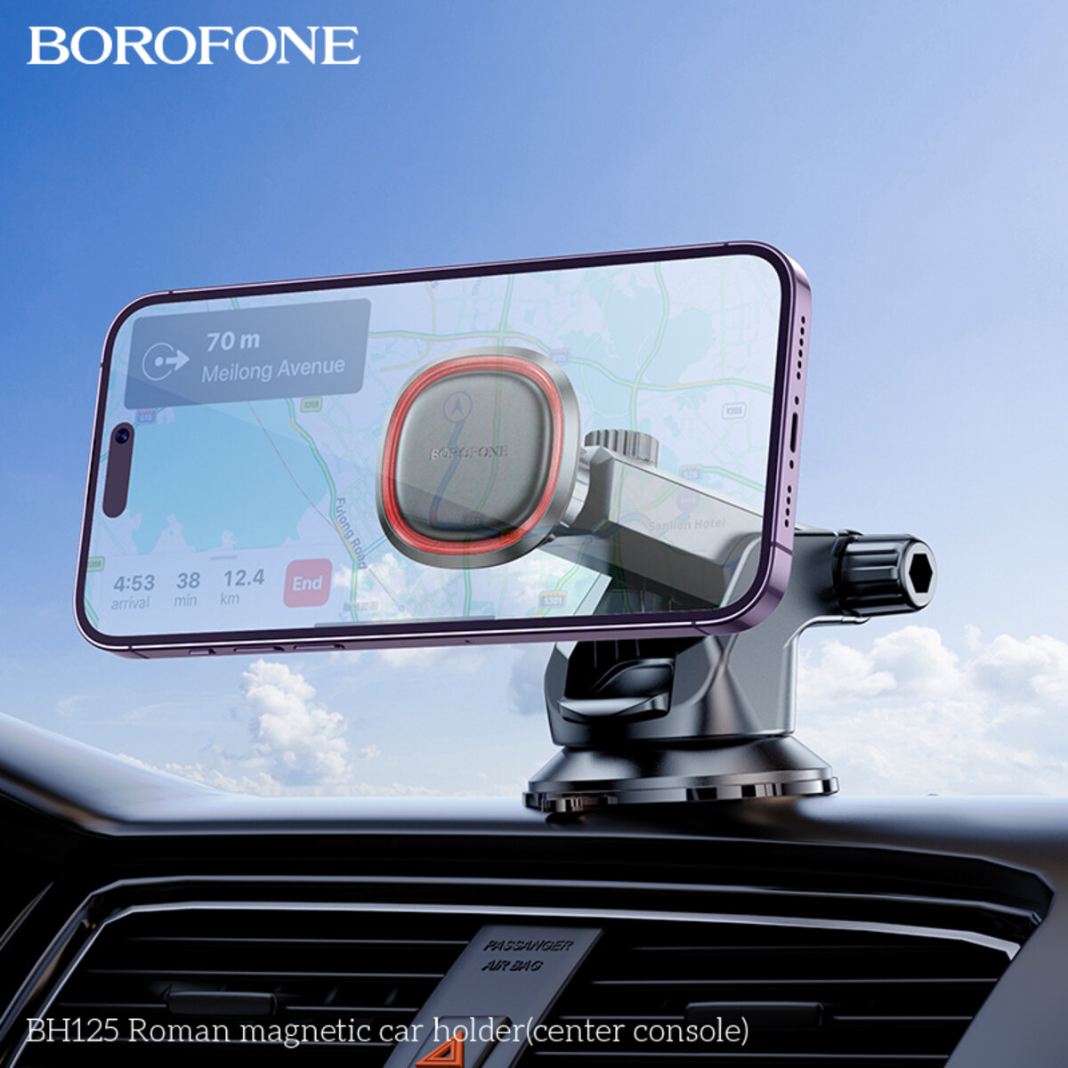 Автотримач для телефона BOROFONE BH125 Roman magnetic car holder (center console) Black and Red на малюнкі №7