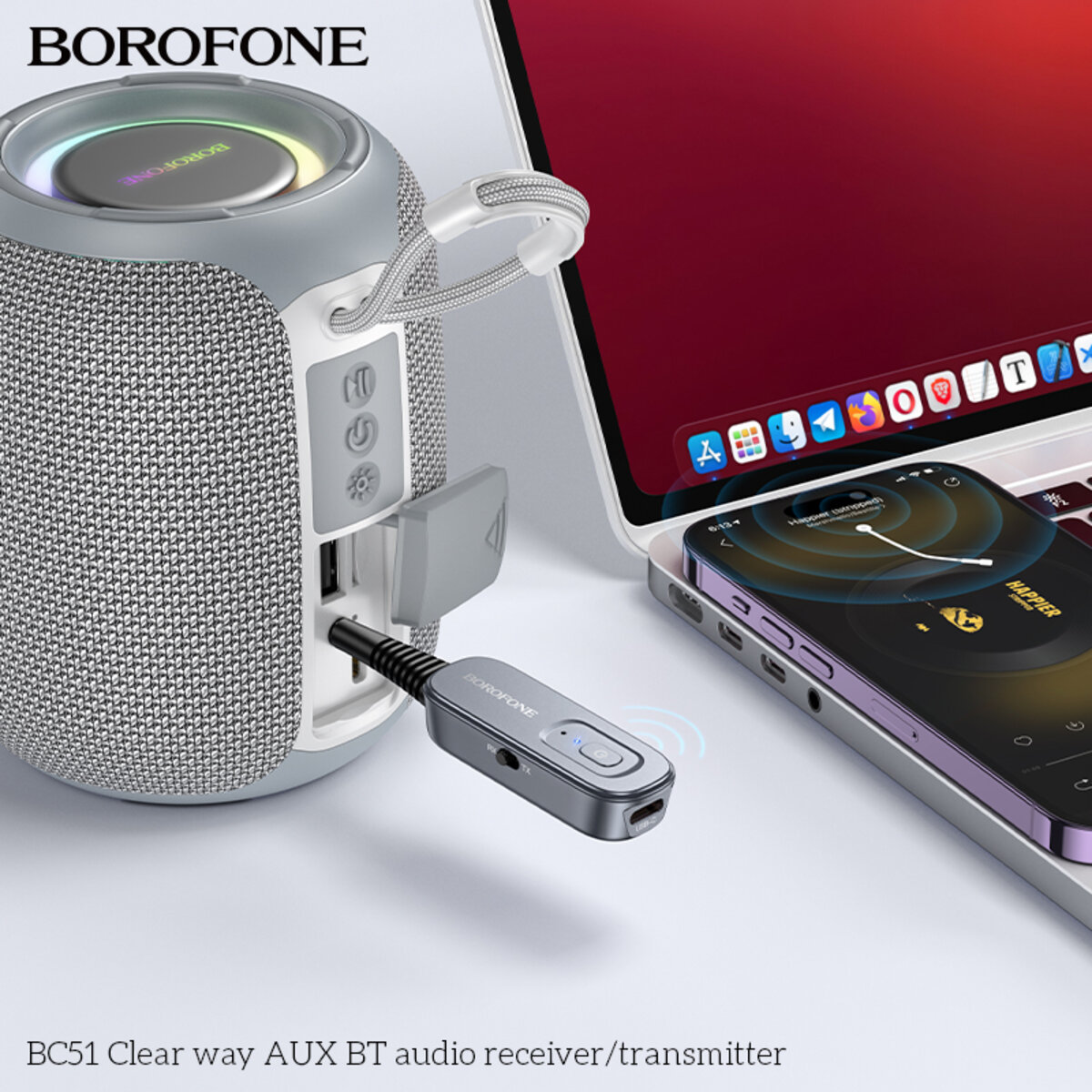 Bluetooth-ресивер BOROFONE BC51 Clear way AUX BT audio receiver/transmitter Metal Grey на малюнкі №8