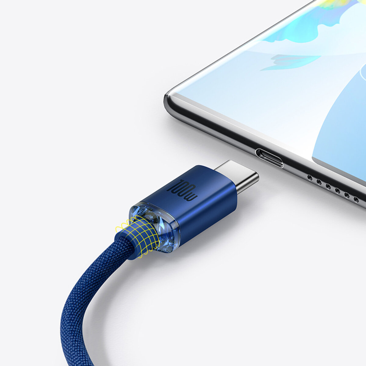 Кабель Baseus Crystal Shine Series Fast Charging Data Cable USB to Type-C 100W 2m Blue на малюнкі №8