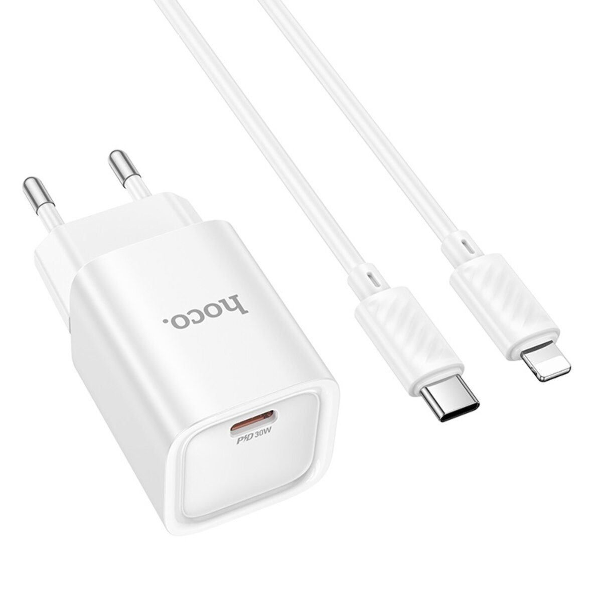 Мережевий зарядний пристрій HOCO C148A Charm single port PD30W charger set (C to iP) (EU) White на малюнкі №6