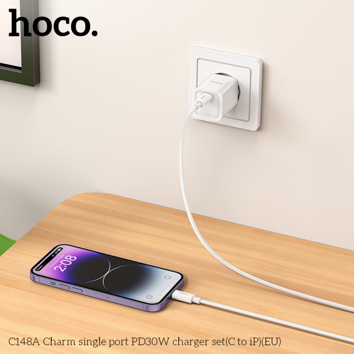 Мережевий зарядний пристрій HOCO C148A Charm single port PD30W charger set (C to iP) (EU) White на малюнкі №8