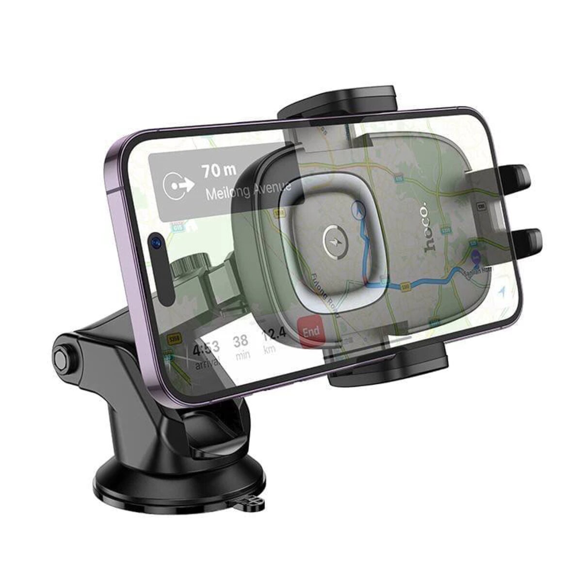 Автотримач для телефона HOCO HW32 Crown push-type wireless charging car holder (center console) Black Metal Gray на малюнкі №4