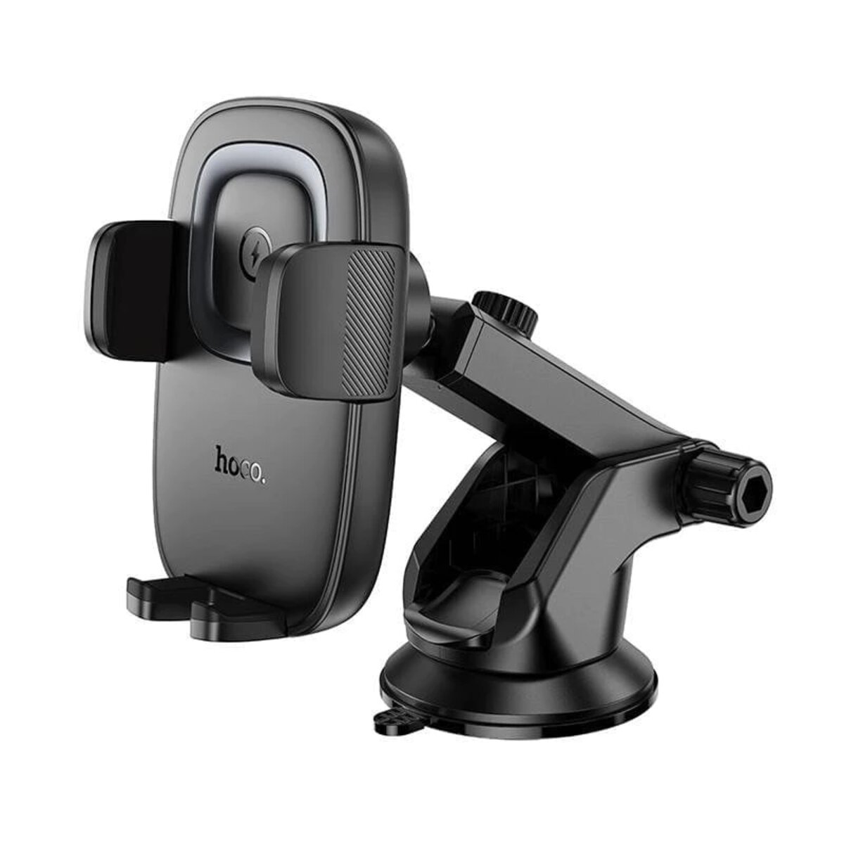 Автотримач для телефона HOCO HW32 Crown push-type wireless charging car holder (center console) Black Metal Gray на малюнкі №1