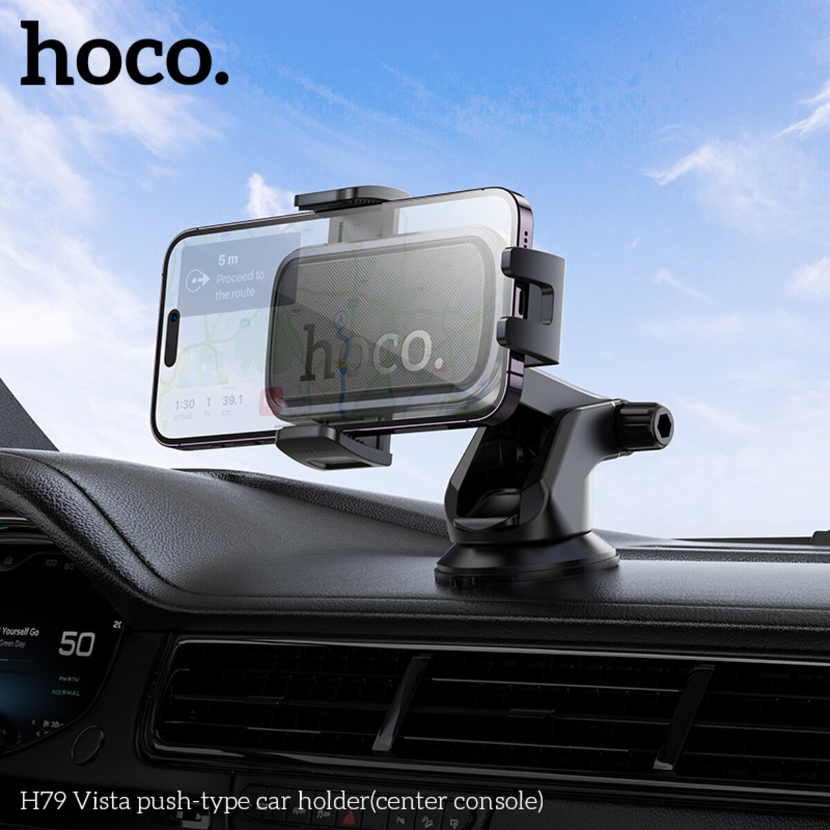 Автотримач для телефона HOCO H79 Vista push-type car holder (center console) Black Metal Gray на малюнкі №8