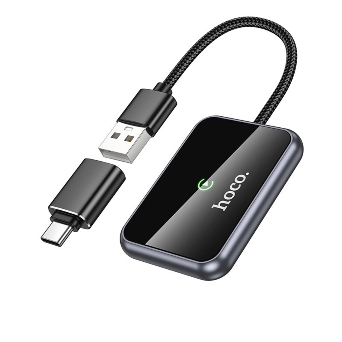 Адаптер HOCO HU1 Way car wireless CarPlay adapter Metal Gray на малюнкі №1