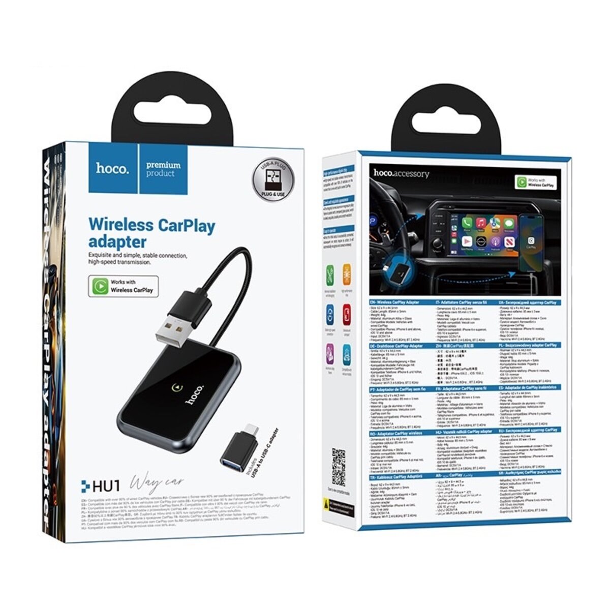 Адаптер HOCO HU1 Way car wireless CarPlay adapter Metal Gray на малюнкі №2
