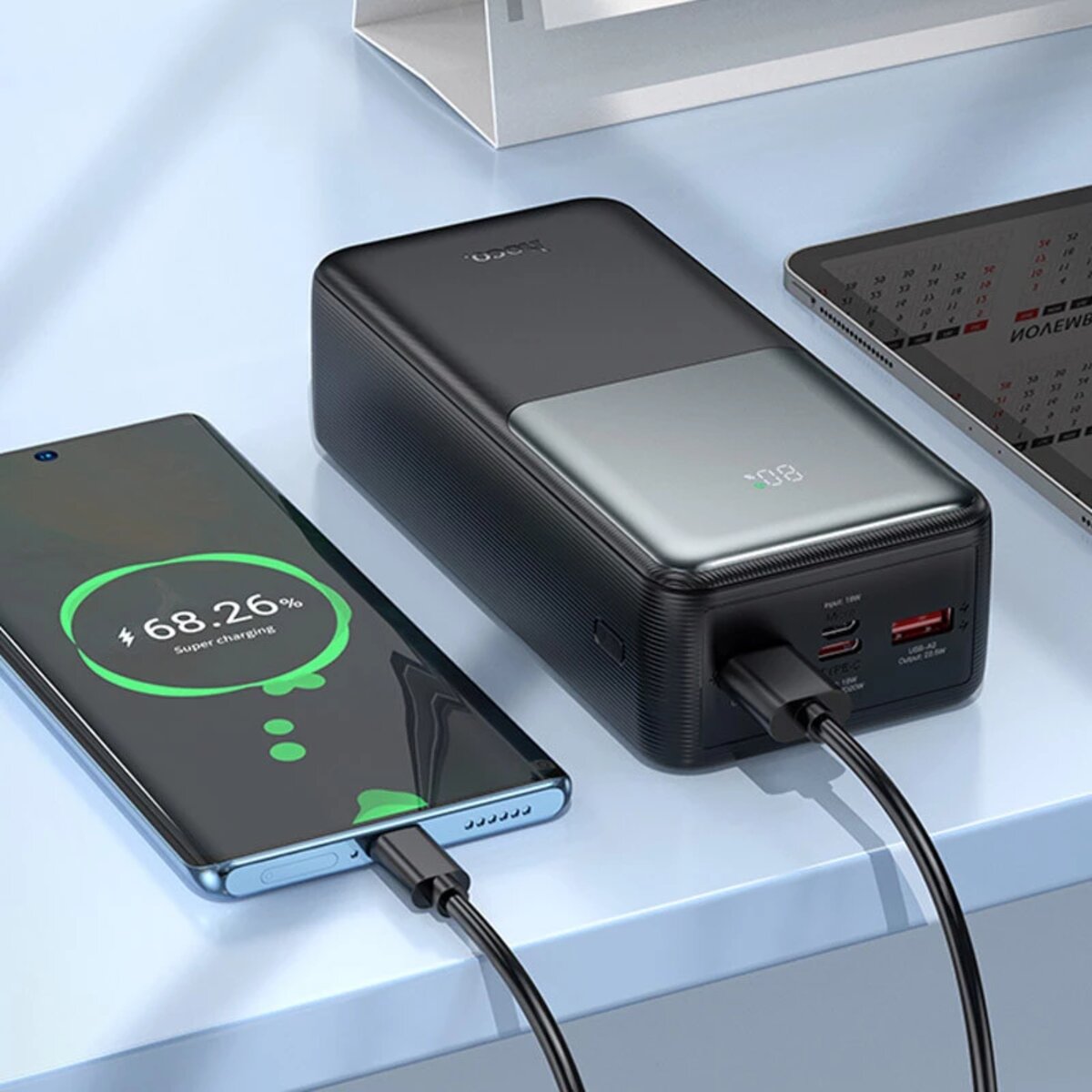 Зовнішній акумулятор HOCO J136B Sirui 22.5W+PD20W fully compatible power bank (30000mAh) Black на малюнкі №5