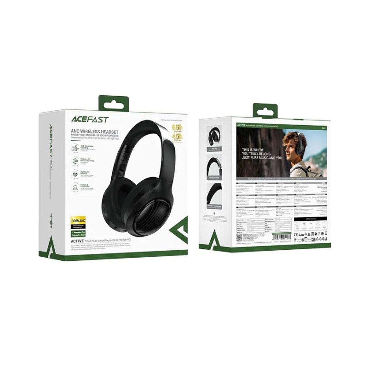Бездротові навушники ACEFAST H5 active noise cancelling wireless headset Black на малюнкі №2