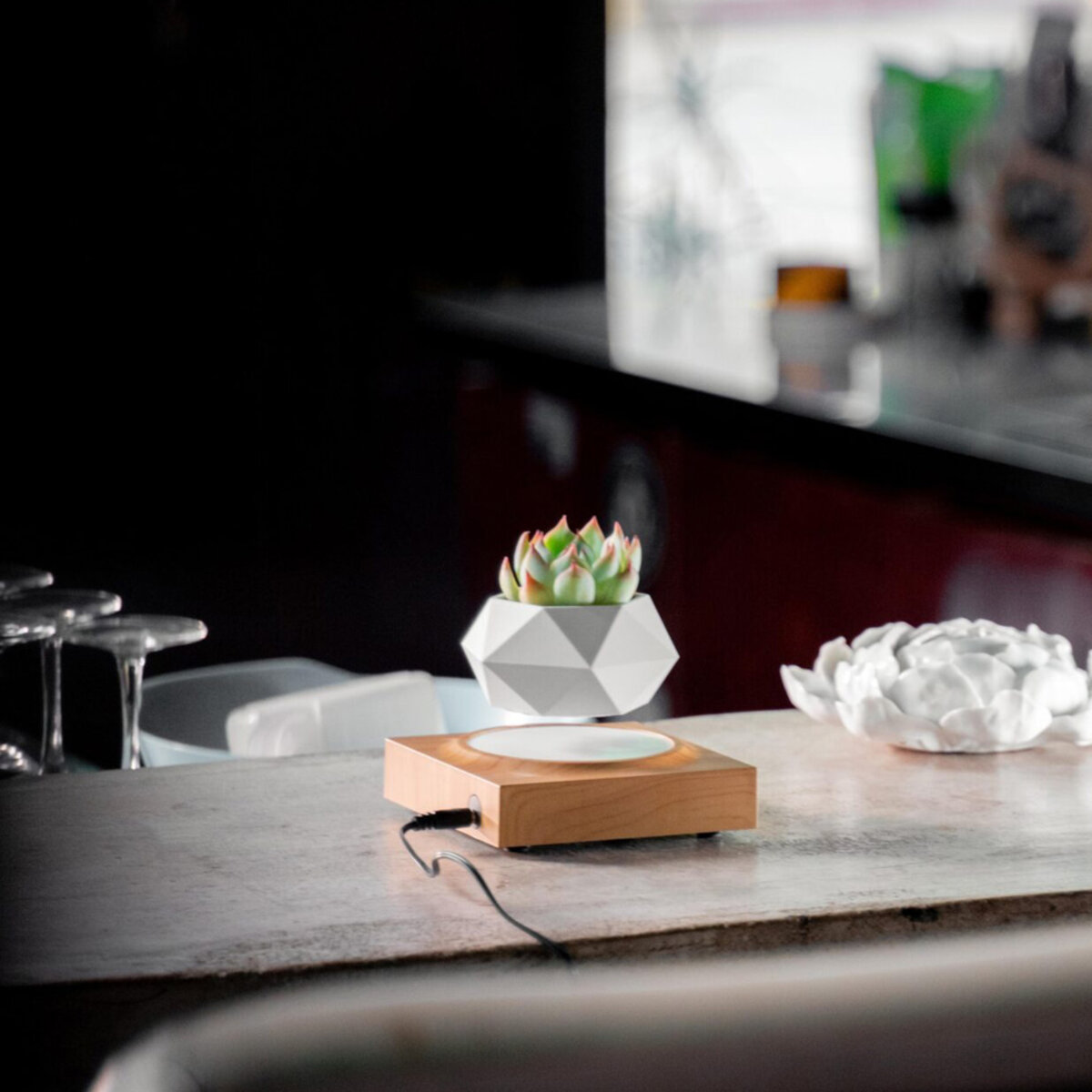 Магнітний левітаційний горщик для рослин HCNT Magnetic Levitating Pot M10-FP  Wood Grain на малюнкі №4