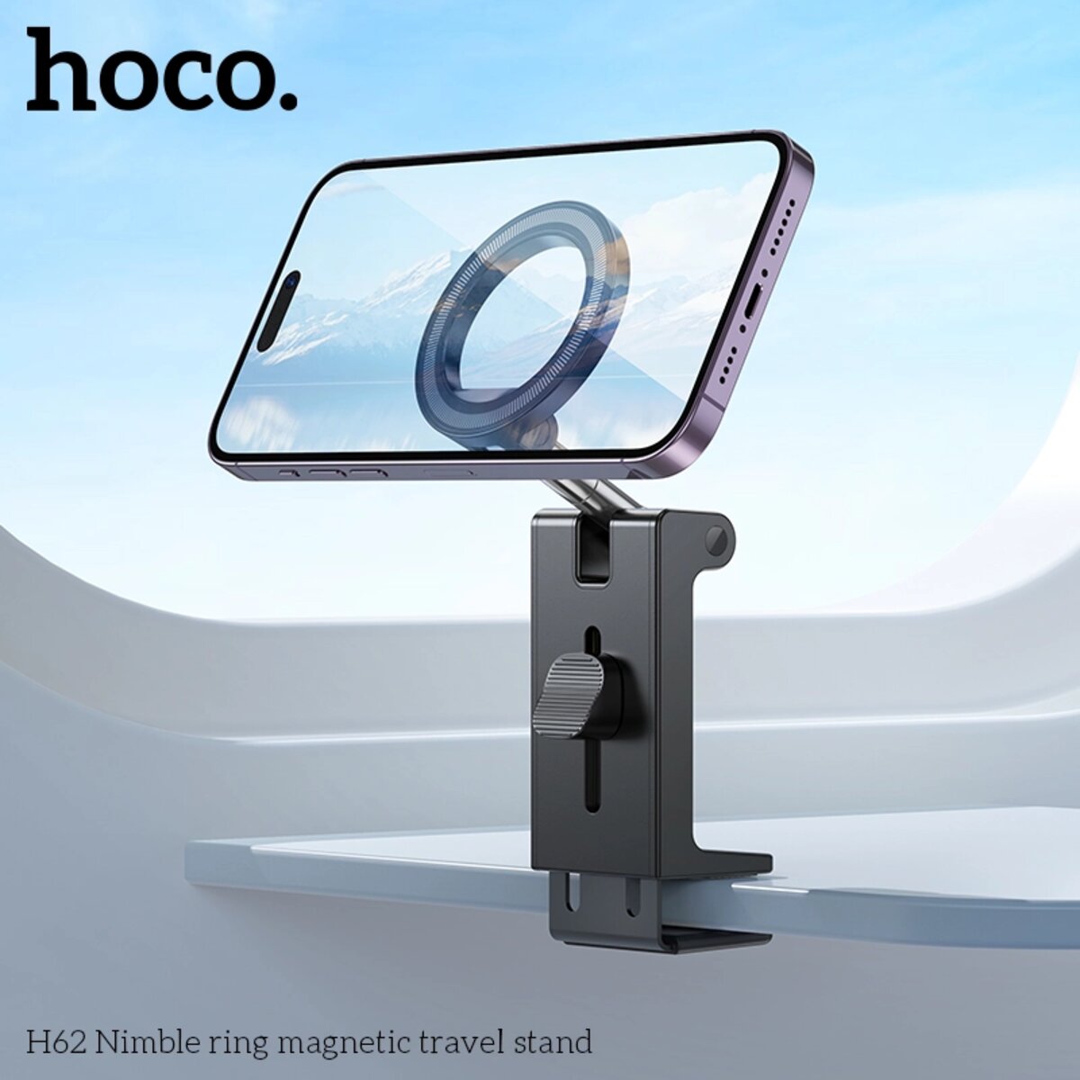 Тримач для телефона HOCO H62 Nimble ring magnetic travel stand Black на малюнкі №6