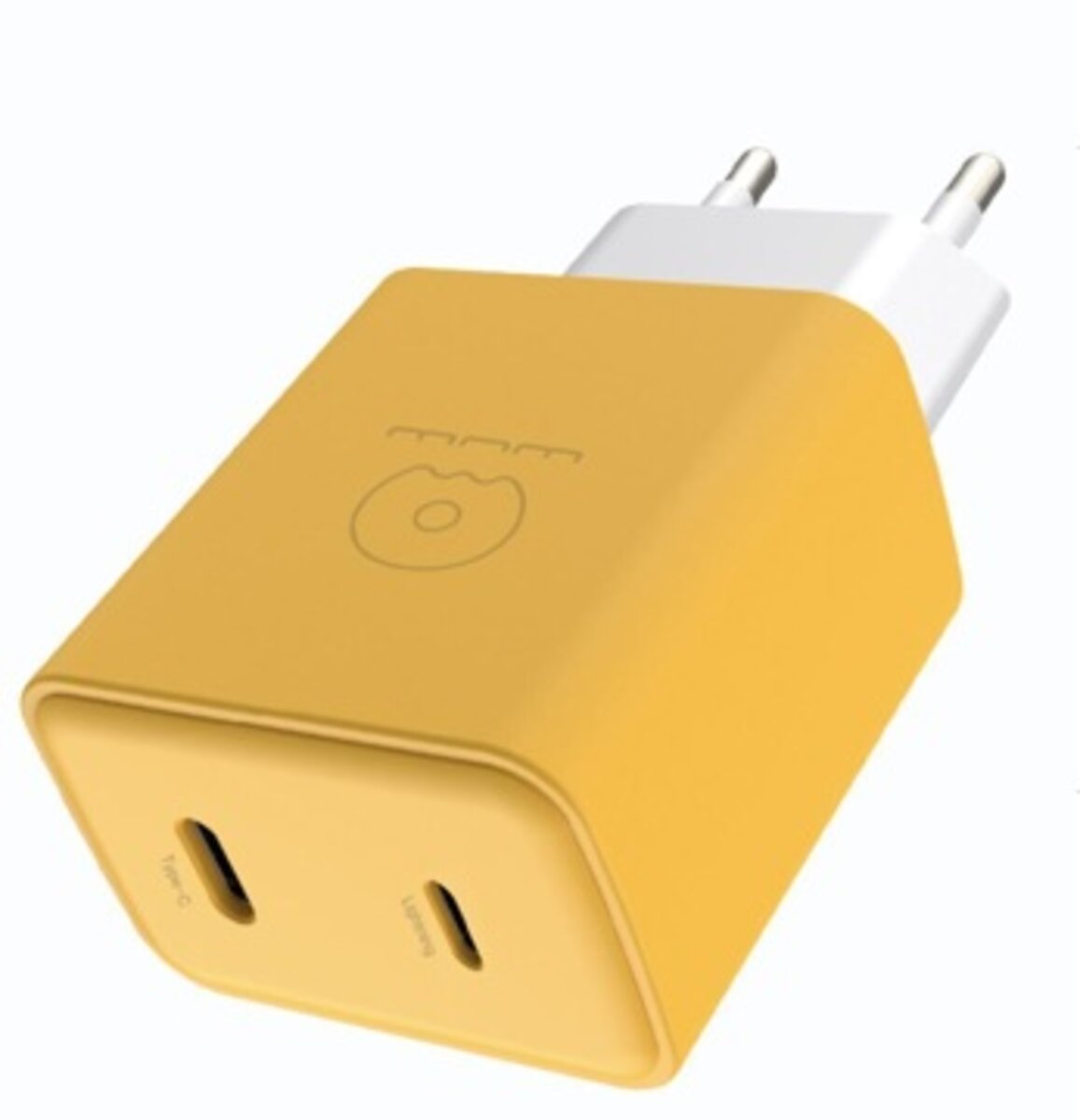 Мережевий зарядний пристрій WUW-C189 PD 20W Charger USB C + USB C yellow white на малюнкі №1