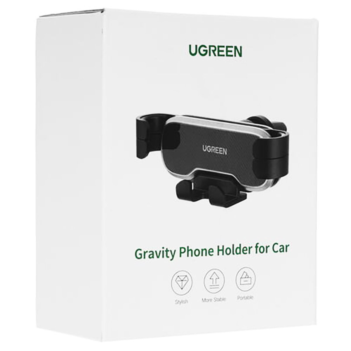 Автотримач для телефона UGREEN LP228 Gravity Drive Air Vent Car Mount Phone Holder With Arc-Shaped mounting clip Black на малюнкі №2