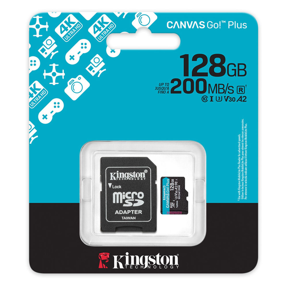 Карта памяті microSDXC (UHS-1 U3) Kingston Canvas Go! Plus 128Gb class 10 A2 V30 (R200MB/s) (adapter SD) на малюнкі №2