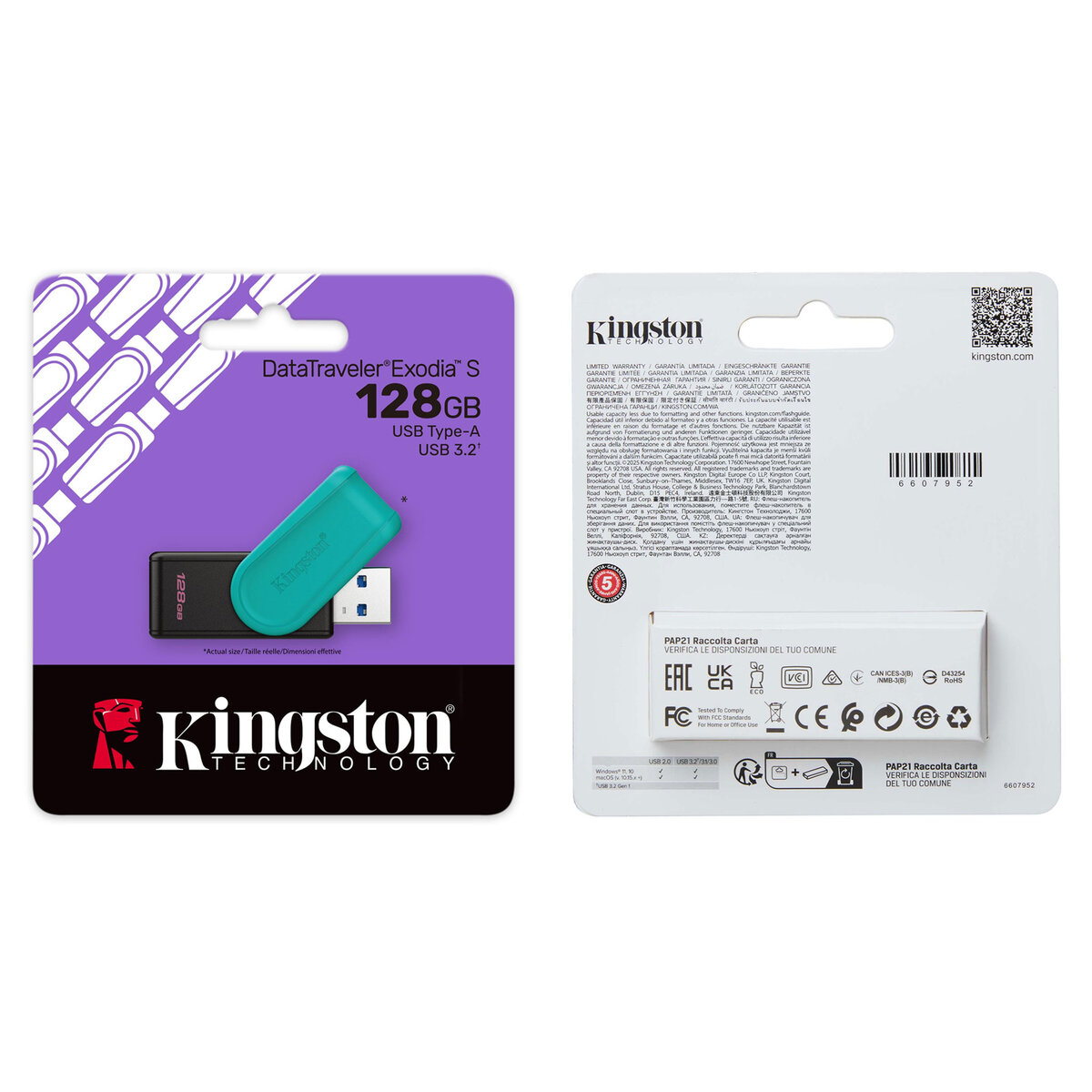 Флеш-накопичувач Kingston USB 3.2 DT Exodia S 128GB Black/Turquoise на малюнкі №2