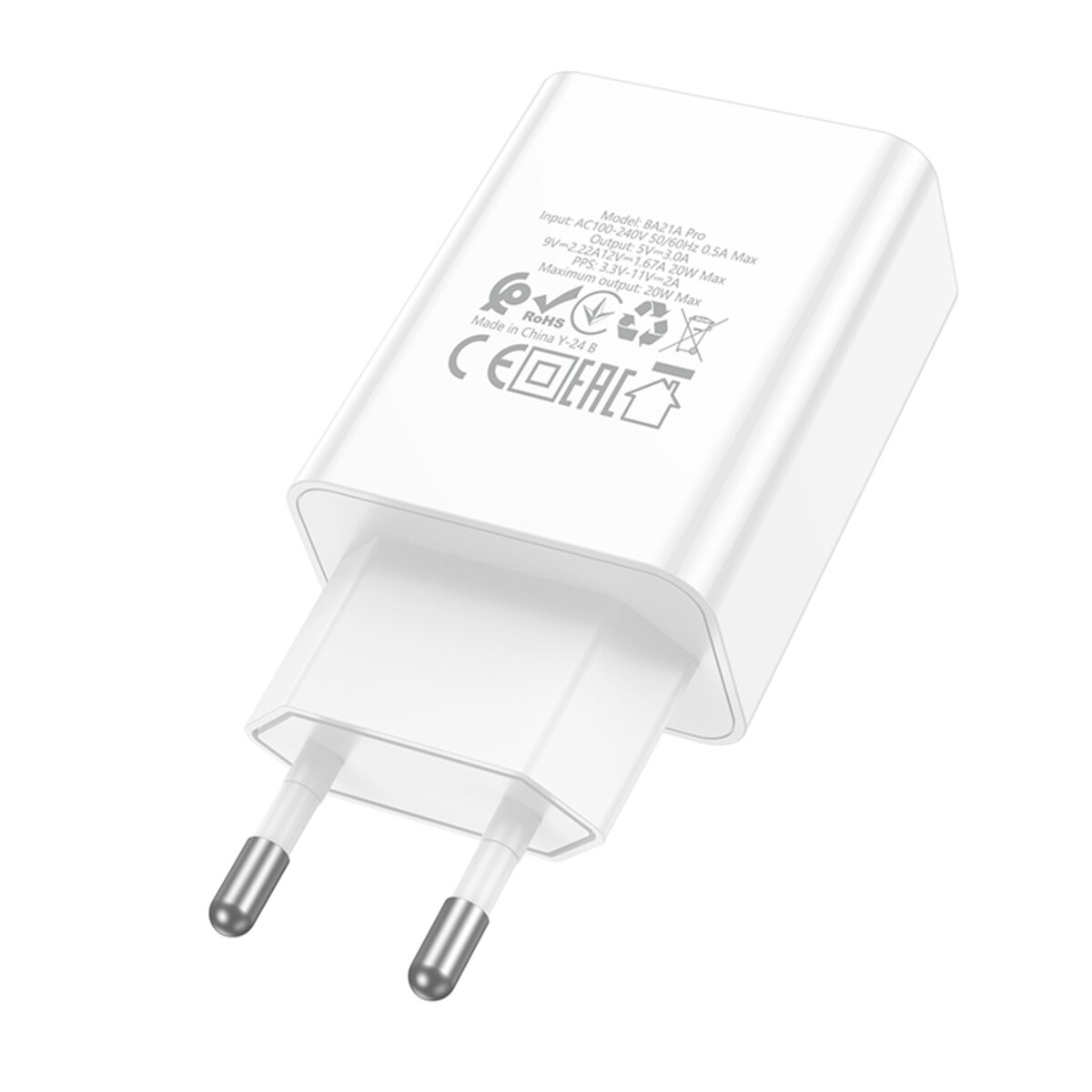 Мережевий зарядний пристрій BOROFONE BA21A Pro Long journey single port PD20W charger White на малюнкі №5