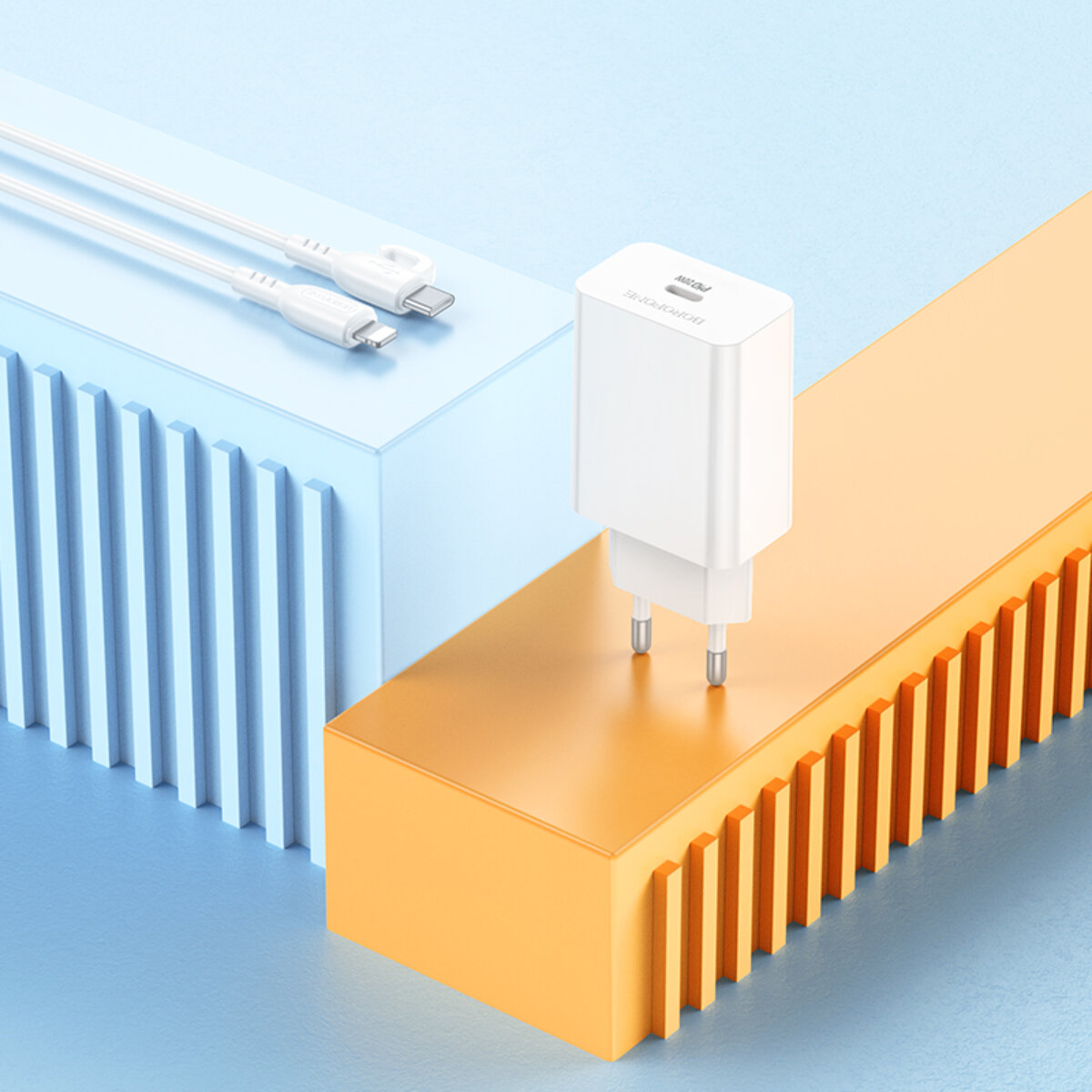 Мережевий зарядний пристрій BOROFONE BA21A Pro Long journey single port PD20W charger set(C to iP) White на малюнкі №8