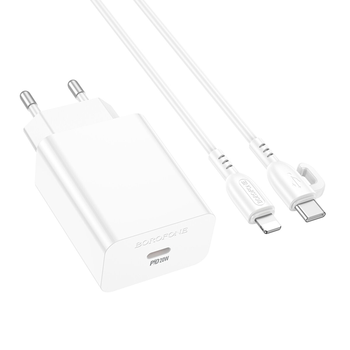 Мережевий зарядний пристрій BOROFONE BA21A Pro Long journey single port PD20W charger set(C to iP) White на малюнкі №3
