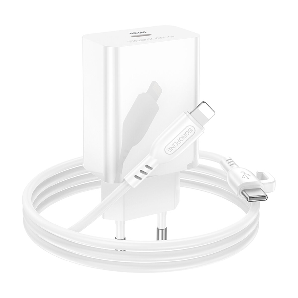 Мережевий зарядний пристрій BOROFONE BA21A Pro Long journey single port PD20W charger set(C to iP) White на малюнкі №6