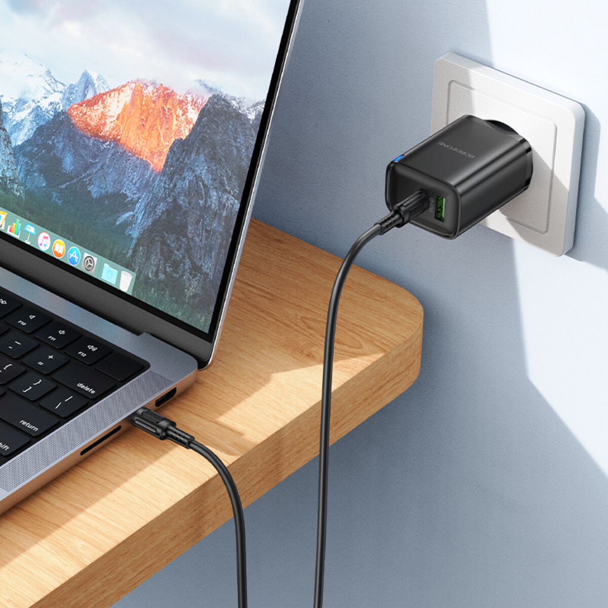 Мережевий зарядний пристрій з кабелем BOROFONE BA87A Flare star PD65W+QC3.0 charger set(C to C) Black на малюнкі №5