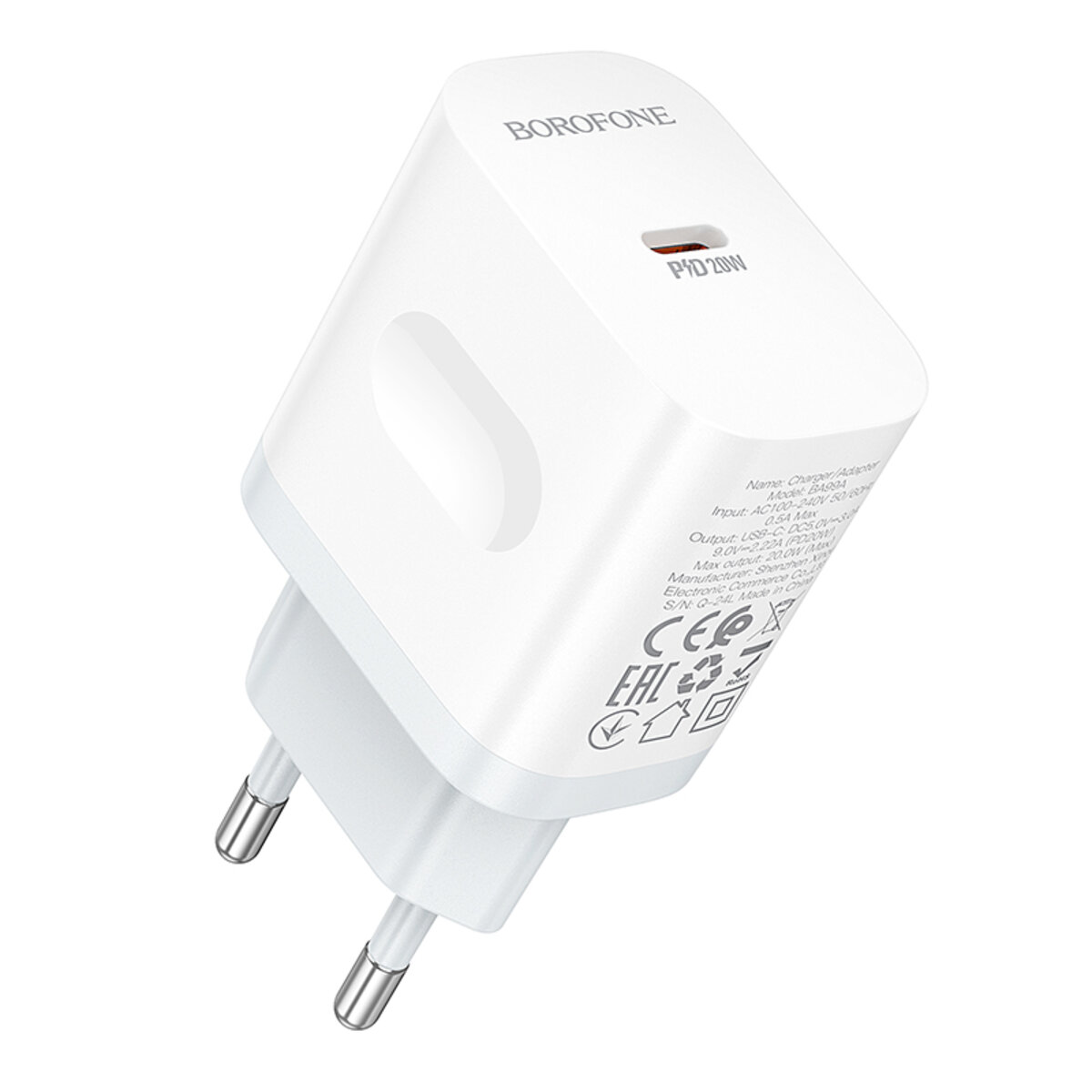 Мережевий зарядний пристрій BOROFONE BA99A Breeze single port PD20W charger White на малюнкі №1