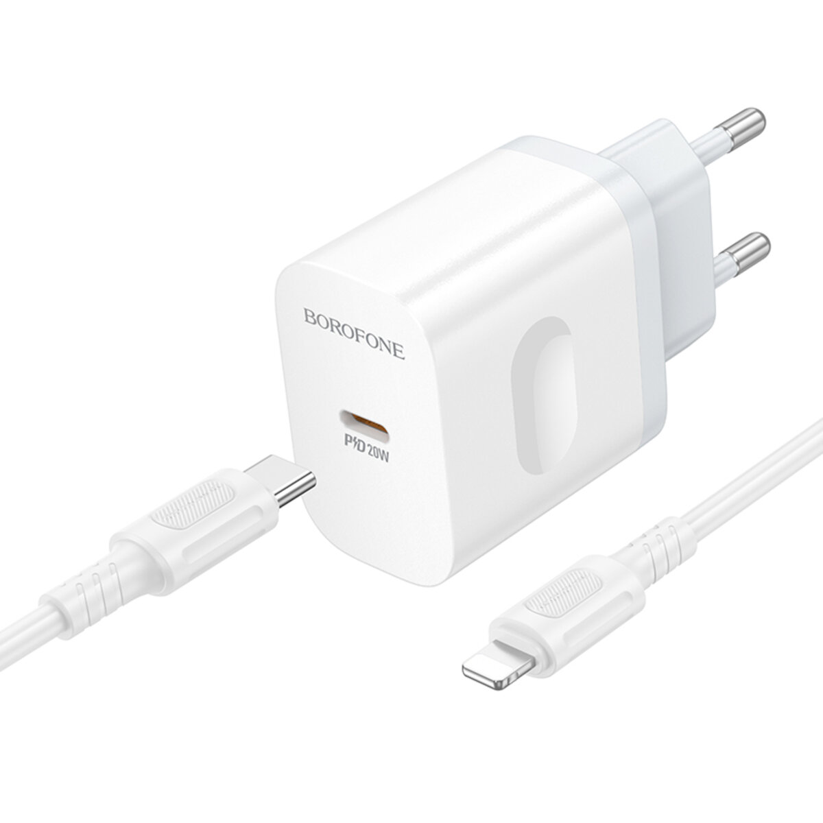 Мережевий зарядний пристрій BOROFONE BA99A Breeze single port PD20W charger set(C to iP) White на малюнкі №4