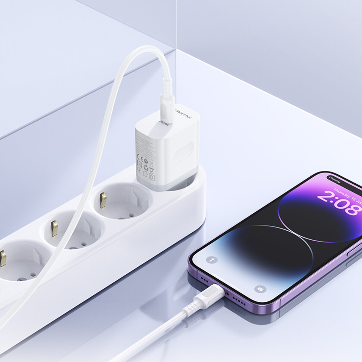 Мережевий зарядний пристрій BOROFONE BA99A Breeze single port PD20W charger set(C to iP) White на малюнкі №8