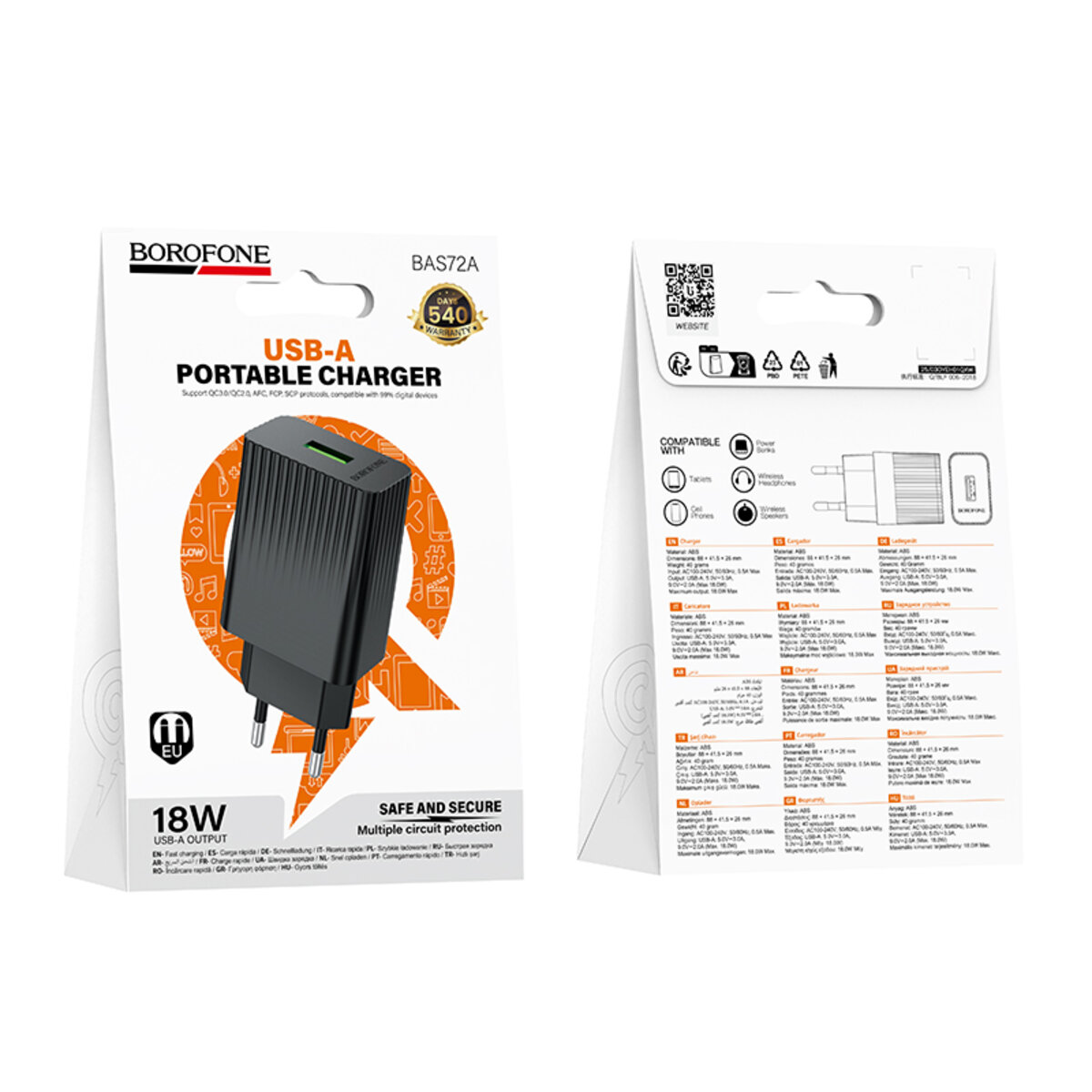 Мережевий зарядний пристрій BOROFONE BAS72A Source single port QC3.0 charger Black на малюнкі №2