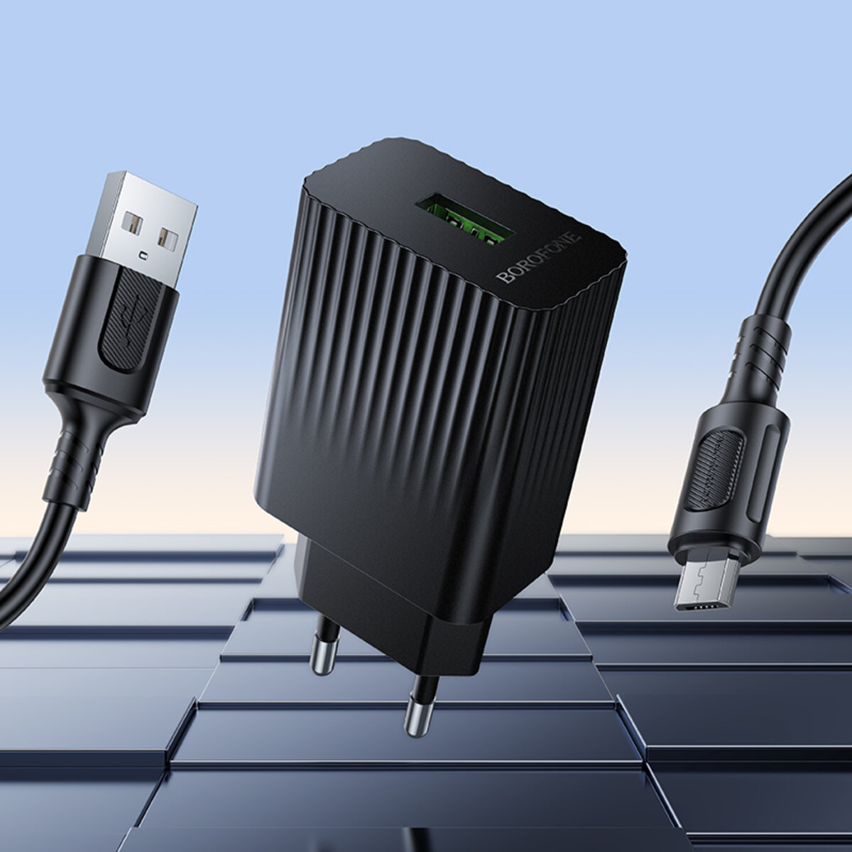 Мережевий зарядний пристрій BOROFONE BAS72A Source single port QC3.0 charger set(Micro) Black на малюнкі №4