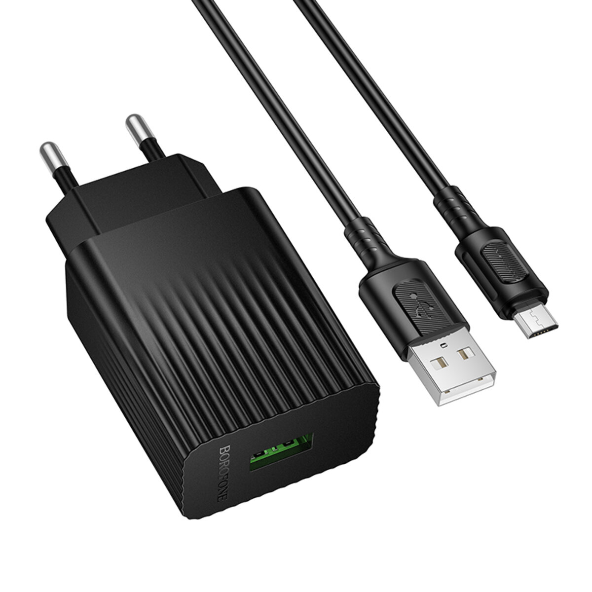 Мережевий зарядний пристрій BOROFONE BAS72A Source single port QC3.0 charger set(Micro) Black на малюнкі №1