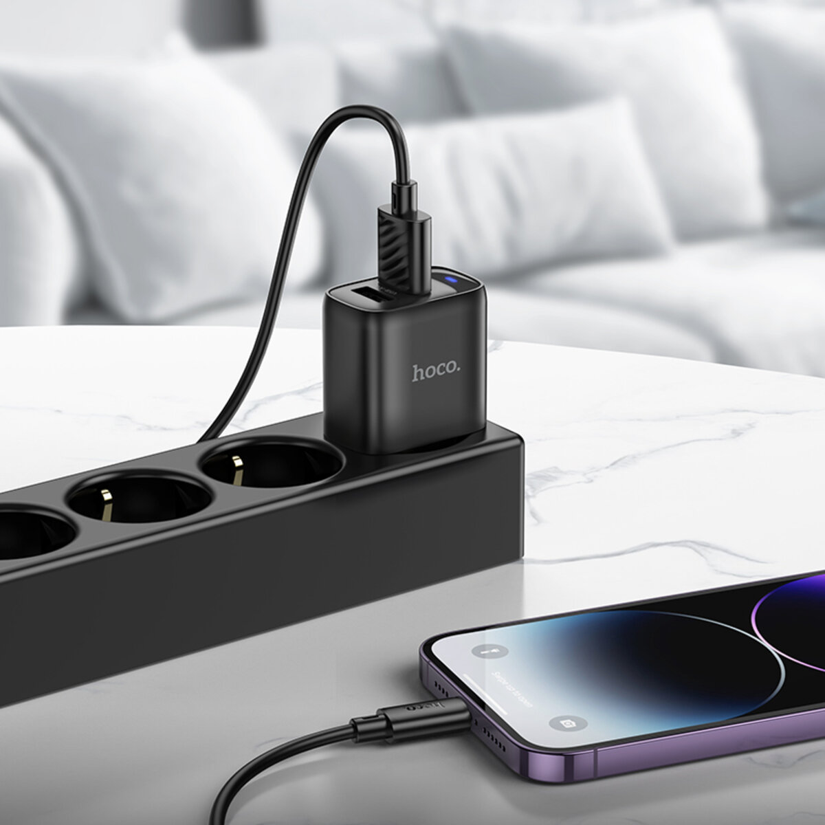 Мережевий зарядний пристрій HOCO C141A Smart dual-port charger set(iP) Black на малюнкі №5