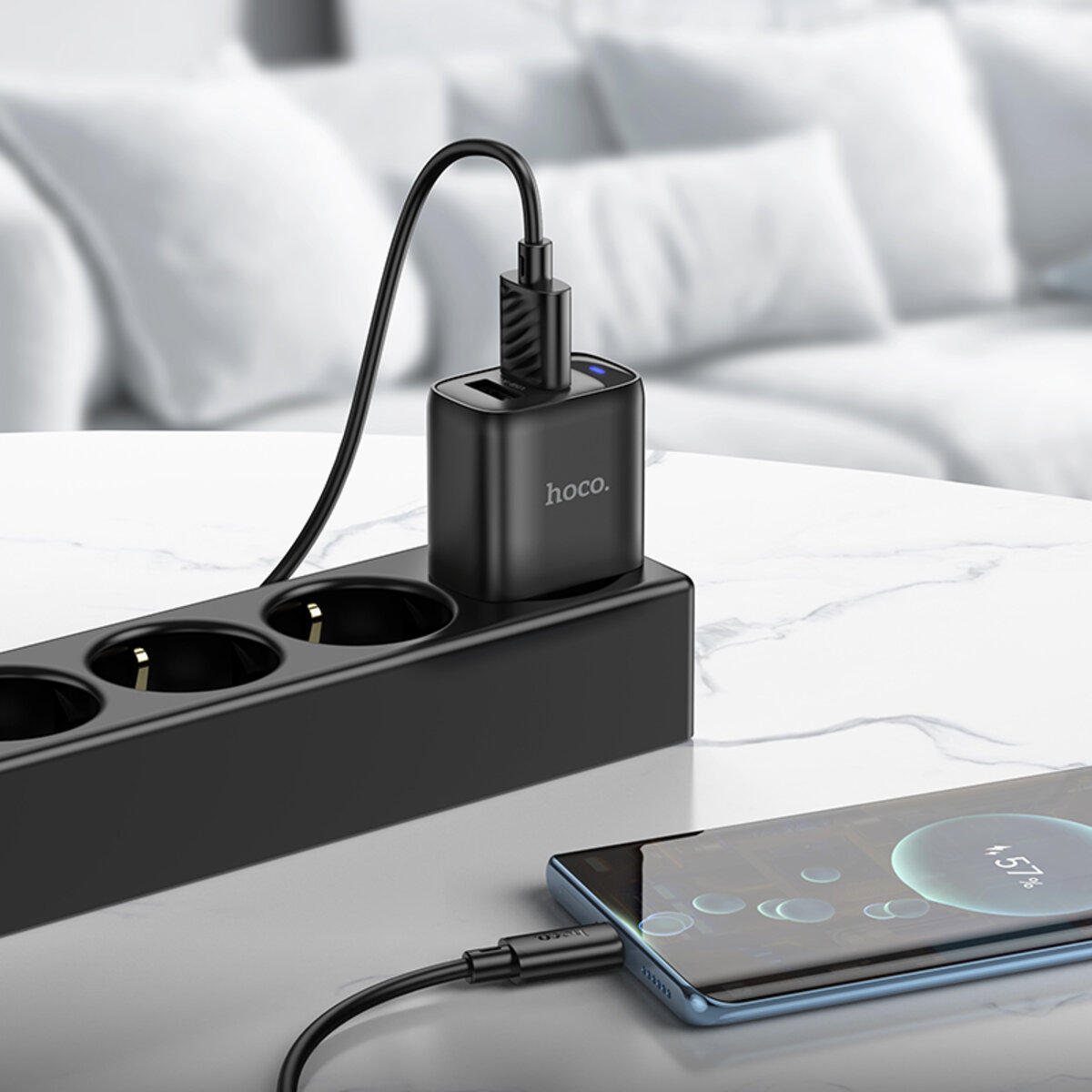 Мережевий зарядний пристрій HOCO C141A Smart dual-port charger set(Type-C) Black на малюнкі №5