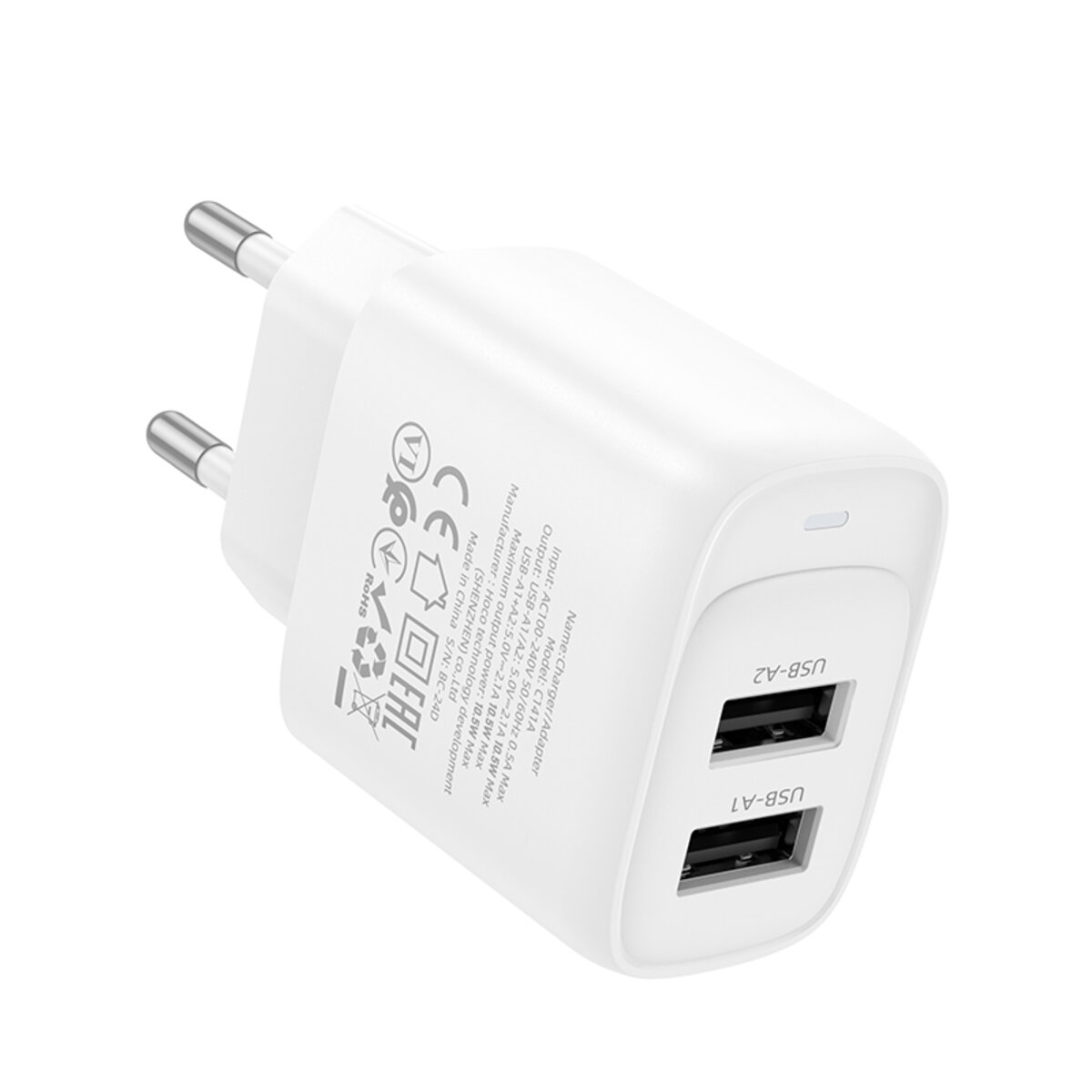 Мережевий зарядний пристрій HOCO C141A Smart dual-port charger White на малюнкі №4