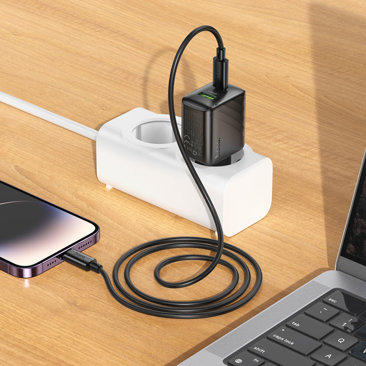 Мережевий зарядний пристрій HOCO CS25A Rico PD20W+QC3.0 charger set(C to iP) Black на малюнкі №8