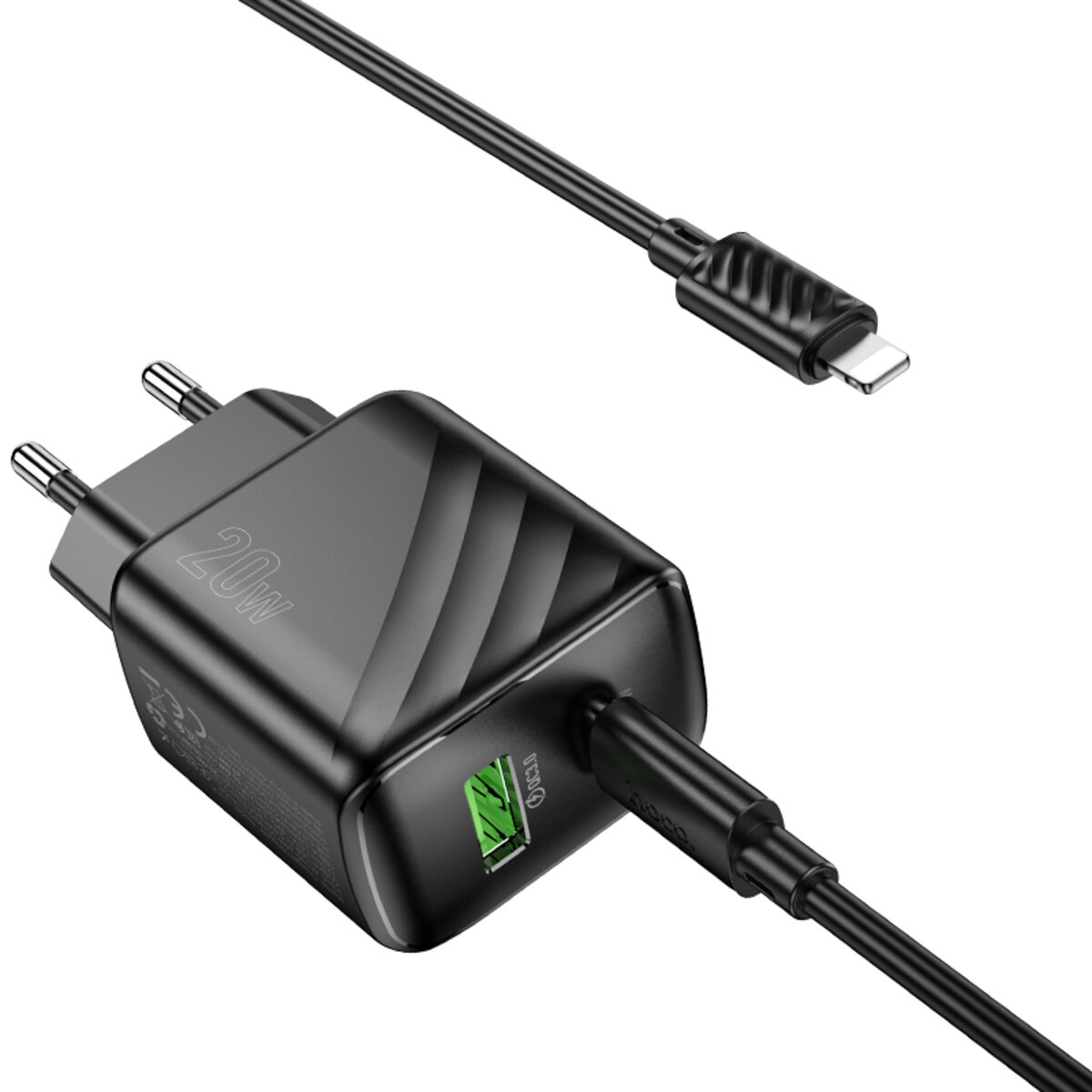 Мережевий зарядний пристрій HOCO CS25A Rico PD20W+QC3.0 charger set(C to iP) Black на малюнкі №6