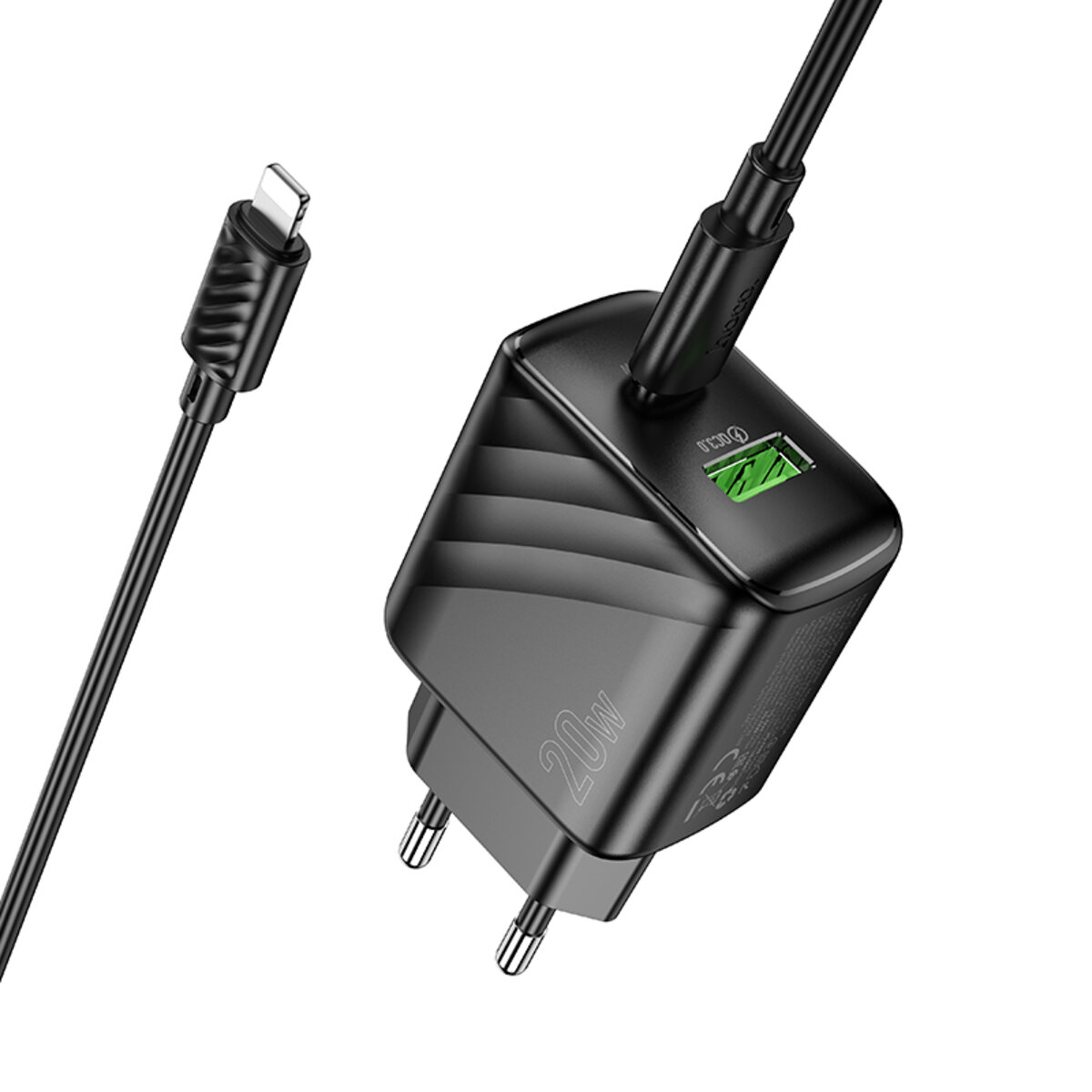 Мережевий зарядний пристрій HOCO CS25A Rico PD20W+QC3.0 charger set(C to iP) Black на малюнкі №3