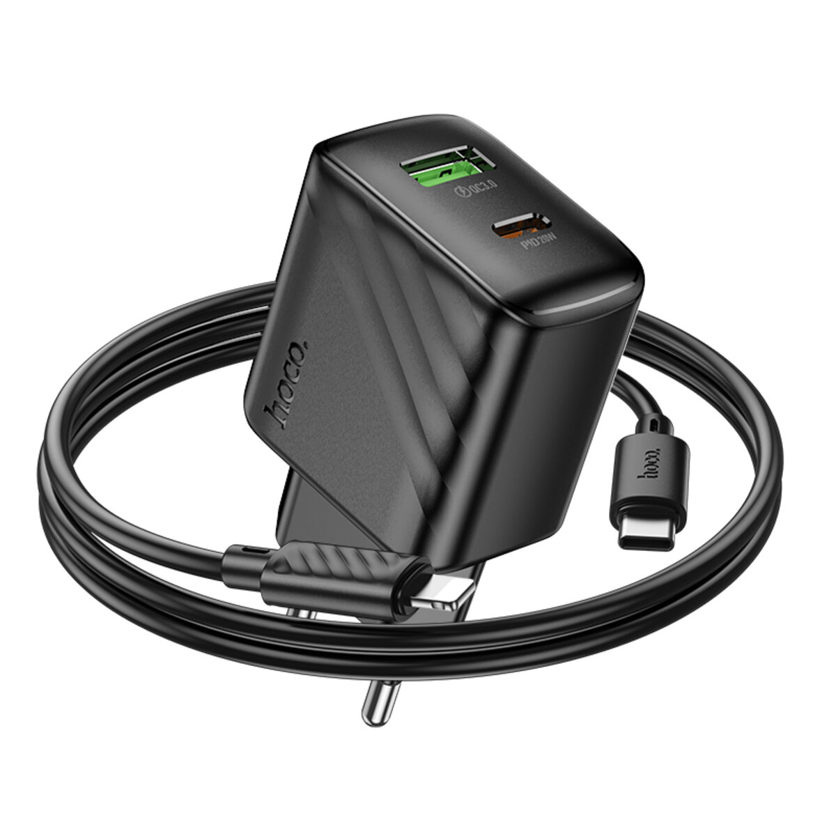 Мережевий зарядний пристрій HOCO CS25A Rico PD20W+QC3.0 charger set(C to iP) Black на малюнкі №7