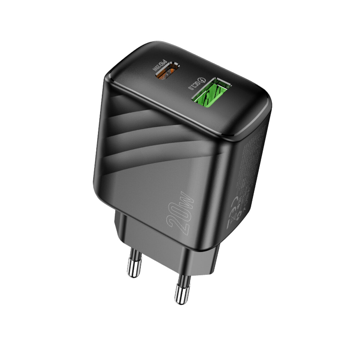 Мережевий зарядний пристрій HOCO CS25A Rico PD20W+QC3.0 charger Black на малюнкі №3