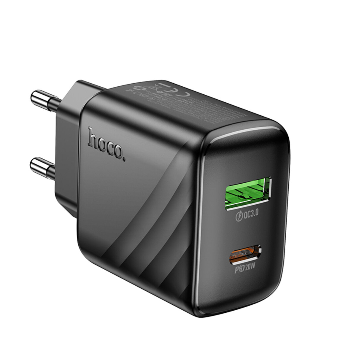 Мережевий зарядний пристрій HOCO CS25A Rico PD20W+QC3.0 charger Black на малюнкі №4