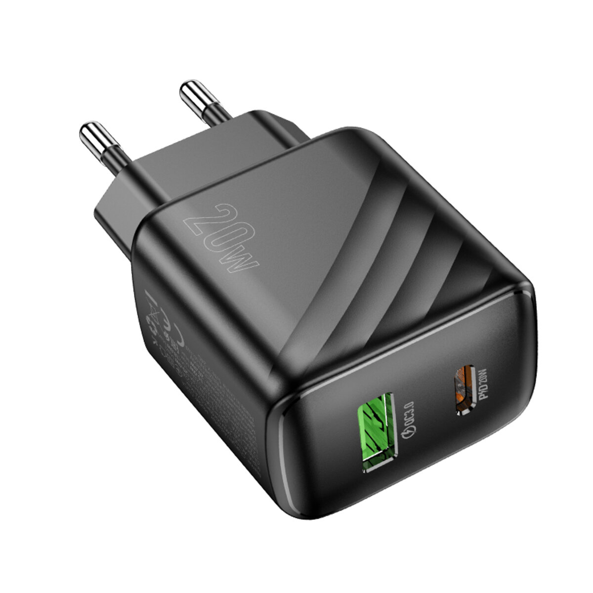 Мережевий зарядний пристрій HOCO CS25A Rico PD20W+QC3.0 charger Black на малюнкі №6