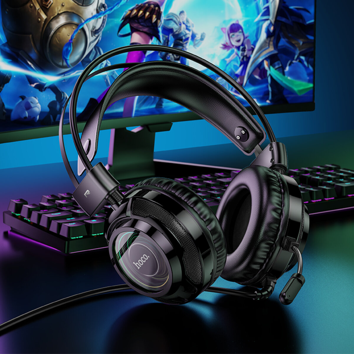 Навушники ігрові HOCO W110 Resource gaming headphones Black на малюнкі №5