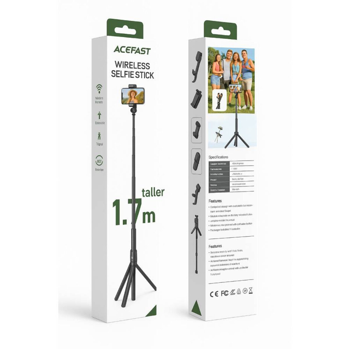Штатив ACEFAST E31 selfie stick with automatic tripod Black на малюнкі №2