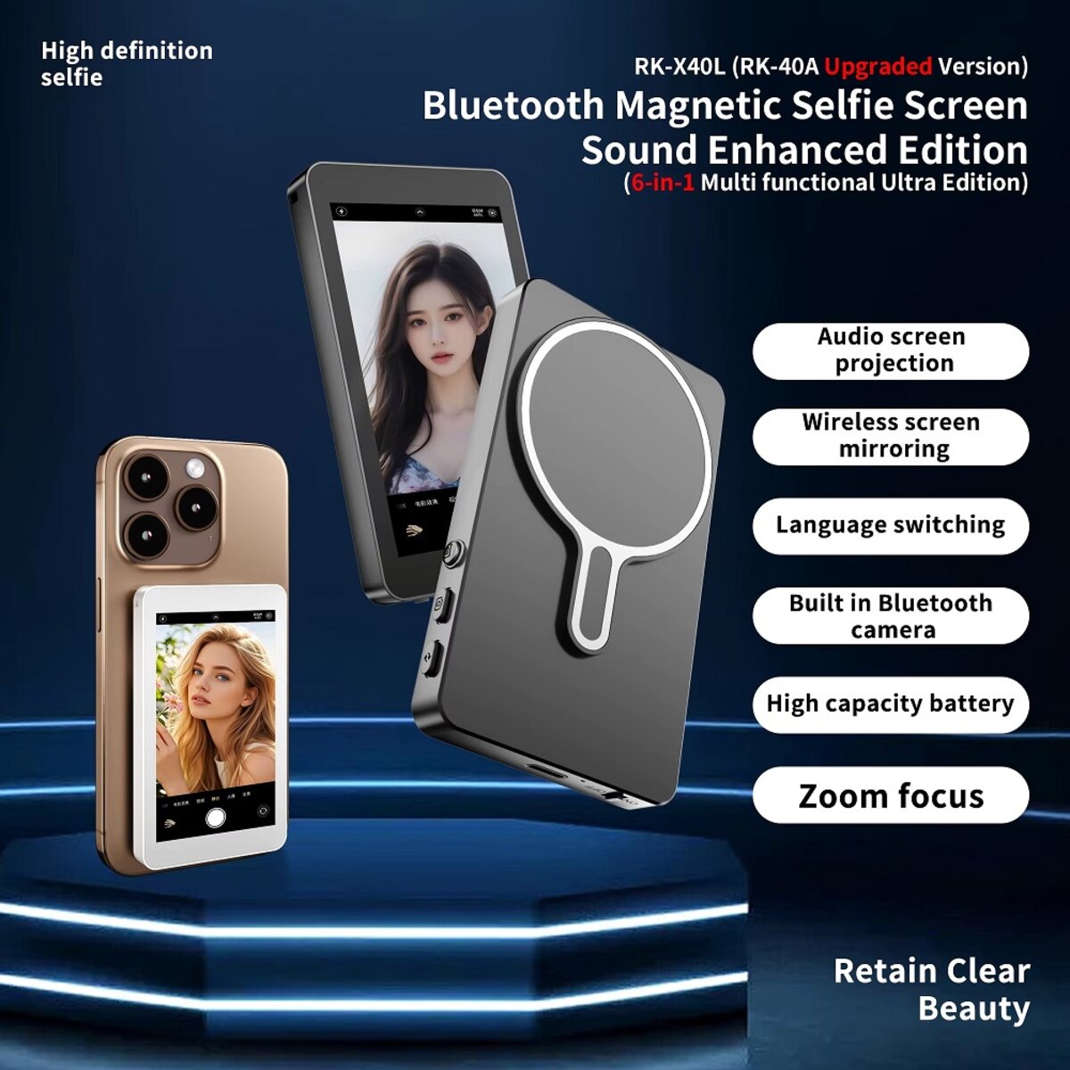 Додатковий екран Magnetic selfie screen RK-X40L камери смартфона White на малюнкі №2