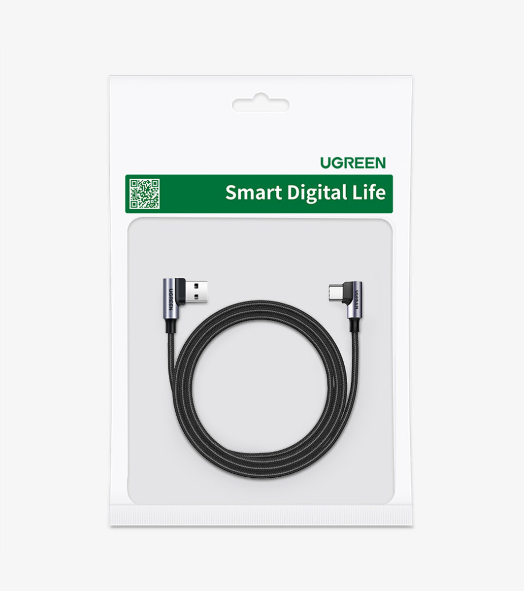 Кабель UGREEN US176 Right Angle USB-A to USB-C Cable 1m (Space Gray) на малюнкі №2